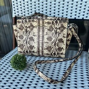 Michael Kors Brown and Cream Crossbody Bag with Chain Strap